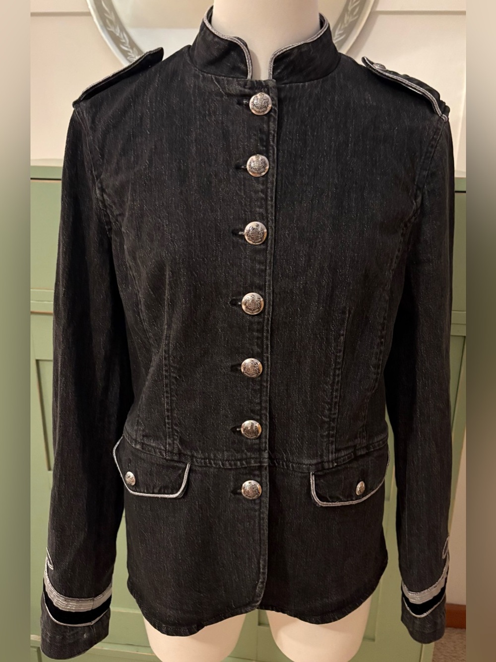 Ralph Lauren Military-Style Jacket - Black Wash Denim w Ornate Soutache Trim (6) - Picture 3 of 14